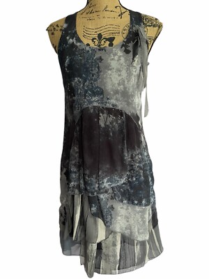 Mado Et Les Autres Grey Sleeveless Layered Chiffon Dress Uk8 VGC PB39