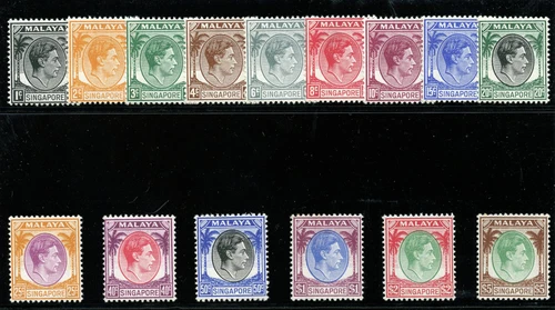 Singapore 1948 KGVI set complete superb MNH. SG 1-15. Sc 1-20.
