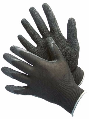 POLYESTER SHELL WITH TEXTURED BLACK LATEX COATING WORK GLOVES