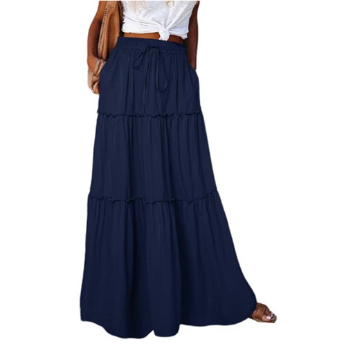 Mujeres Bohemia Cintura Alta Falda Larga Damas Vacaciones Columpio Suelto Boho Maxi Faldas - Imagen 21 de 30