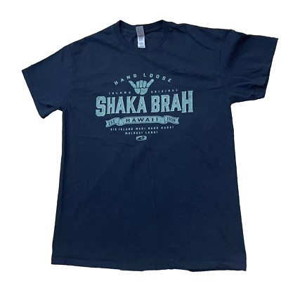 SHAKA BRAH Hawaii Shirt Men M Black Green ''Hang loose'' Surf Island Graphic Tee M