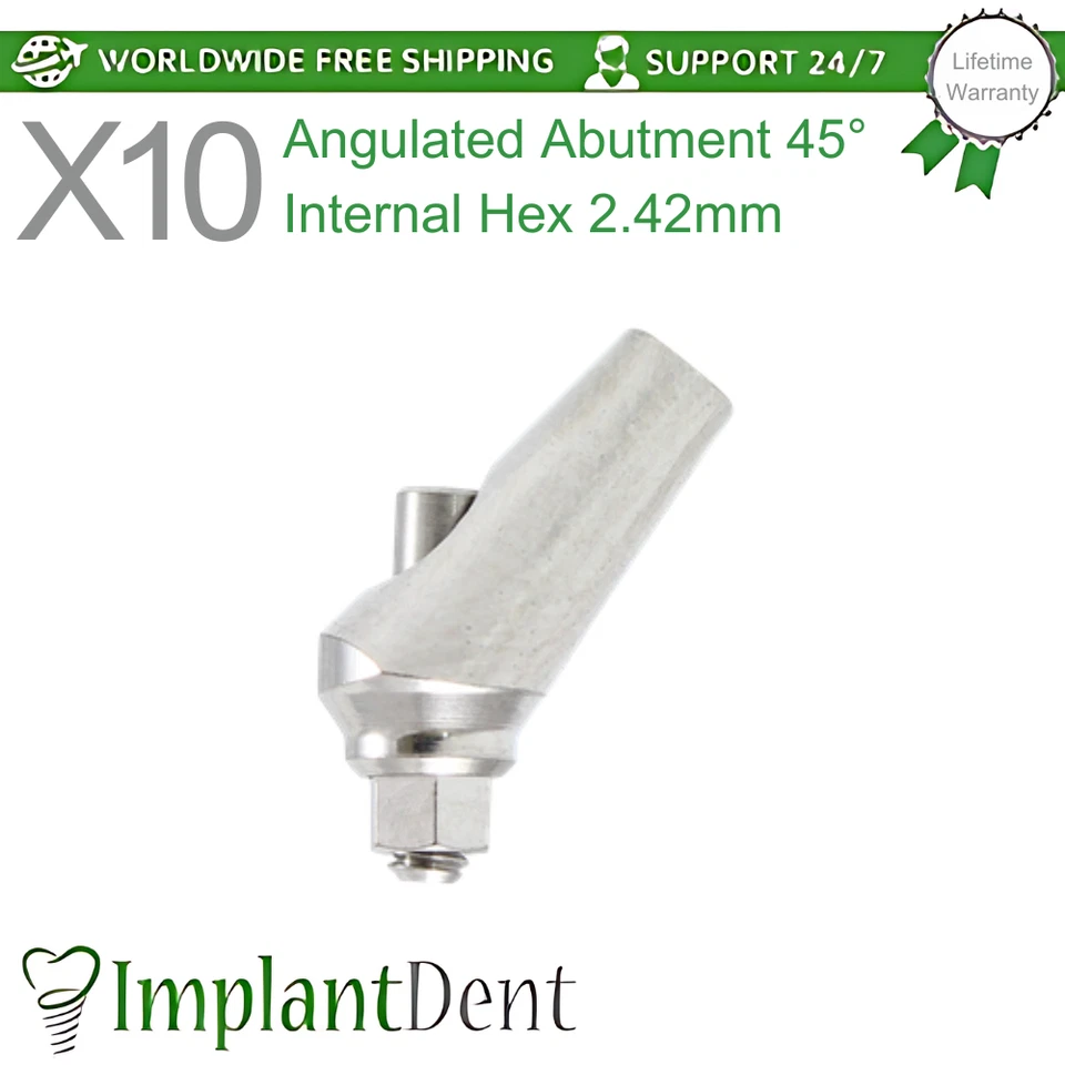 10x Angulated Dental Prosthetics 45° Int Hex Connection 2.42mm Dentistry Lab