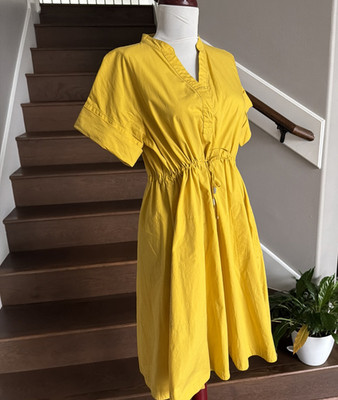 MaxMara Weekend Mustard Yellow Shirt Dress   Collared Drawstring Waist Size 8