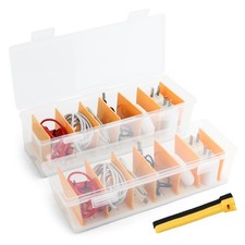 2 Pack Cable Organizer Storage Box with 20 Cable Ties, Fixing Strap Clear Pho...