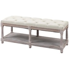 HOMCOM 2-Tier Bed End Bench, Vintage Stool Button Tufted Window Seat Cream White
