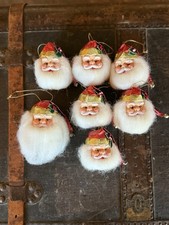 Vintage 60  s 70  s Santa Head Xmas Ornaments Soft Adjustable Beard 7 EUC  