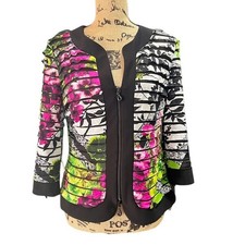 Joseph Ribkoff Jacket Size 10 Floral Black White Fuchsia Career Blazer