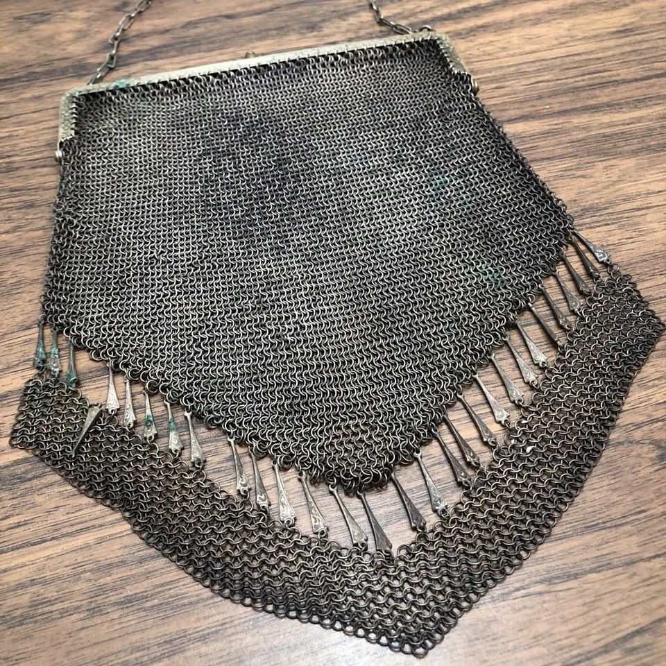 复古德国银色 ChainMail 钱包 手包 网眼 链接 铰边框架 接吻锁 — 第 3/4 张图片