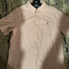 Polo Ralph Lauren Boys XL 18-20 Pink Oxford Button Down Shirt Short Flesh Pony