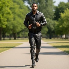 Men's Braydon PU Leather Track Suit Sweat suit Black Jogging Tracksuit