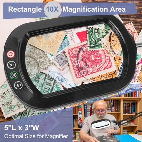 10X Rectangle Magnifying Glass with Light and Clamp, 5 Color Modes Stepless Dimm - Picture 3 of 8