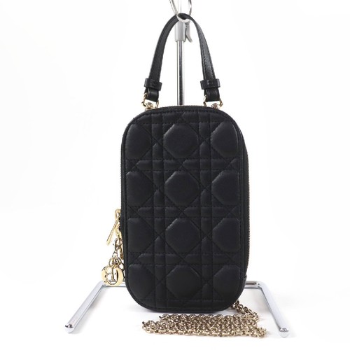 Christian Dior Lady Dior Call in Dior Phone Holder Cannage Lambskin Black