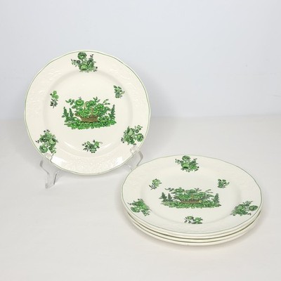 Set of 5 Spode Copeland England Embossed Green Basket Salad Dessert Plates