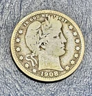 1908 Barber Quarter. 90% Silver. Good Condition. Charity Auction