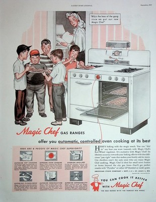 Original 1947 Vintage Kitchen Ad: Magic Chef gas Ranges offer Automatic