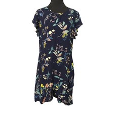 NWT Banana Republic Petite 14 Navy Floral Ruffle Hem Dress Brunch Church Guest