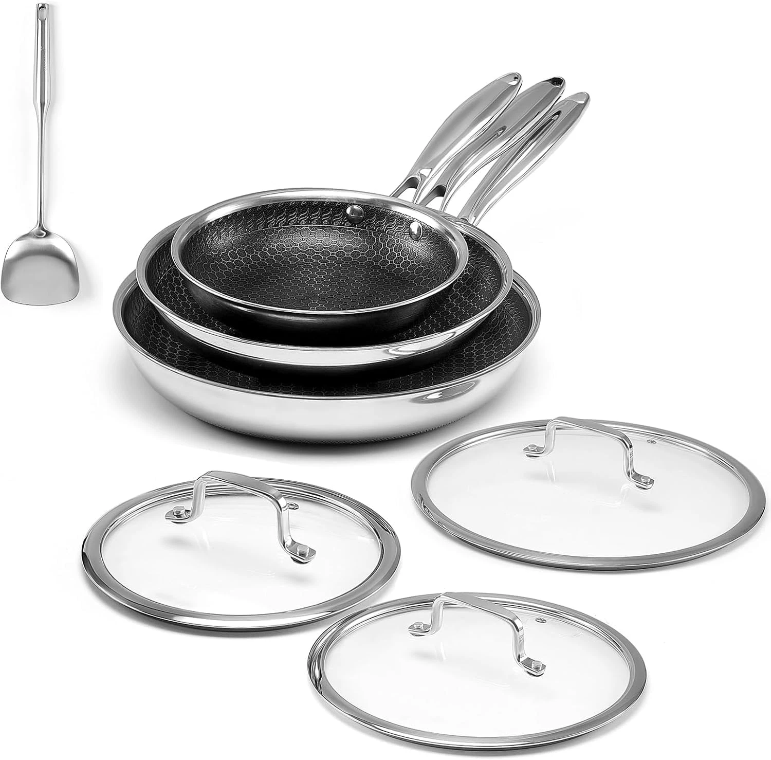 Non-Stick Frying Pan Set, 8-12 Inch Skillets with Lids, Induction Ready
Opens in a new window or tab