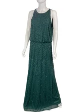 Adrianna Papell Beaded Halter Gown Dusty Emerald Sz 16 (Retail $199)