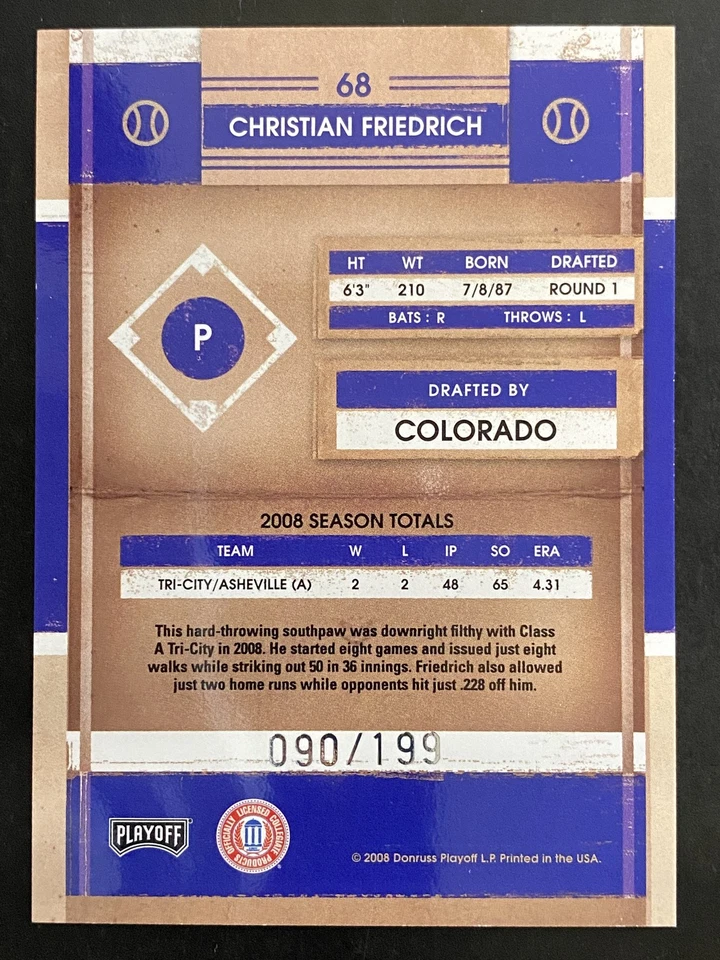 Christian Friedrich 2008 Playoff Contenders Playoff Rookie Ticket /199 #68 - Image 2 of 2