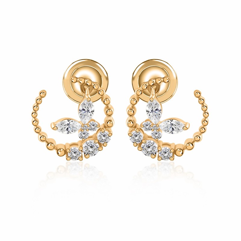 0.69 Ct Natural SI/H Round Diamond Stud Beaded Earrings 9k Yellow Solid Gold