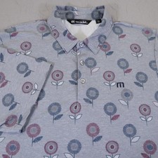 Travis Mathew Polo Shirt Mens Preboarding Large Gray Floral Golf Performance