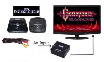6Ft AV Cable & HDTV TV Converter Adapter for Sega Genesis 2 & 3 Console System