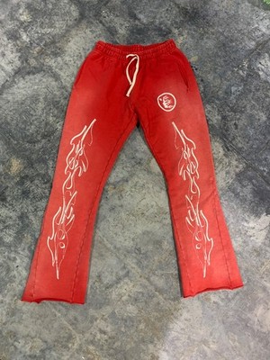 Hellstar Red Sweatpants with Flame Designs Men