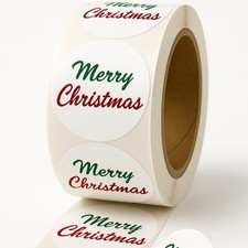 250 MERRY CHRISTMAS Stickers 2'' Labels- Holiday Gift  Shipping Roll