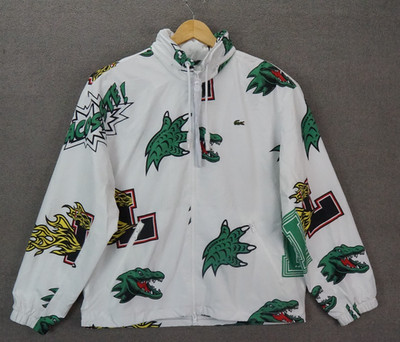 Lacoste Unisex Holiday Water-Repellent Taffeta Logo Jacket White/Multi Large NWT