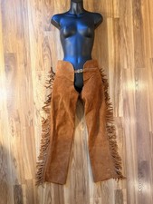 Brown Suede Belted Zipper Riding western chaps Dramatic Fringe Detail