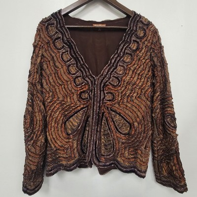 Obstinee By Ika Art To Wear Zip Jacket Size 12 Statement Maximalist Brown
