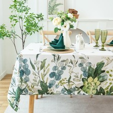 Summer Spring Tablecloth Waterproof, Stain Resistant, Eucalyptus Floral Design