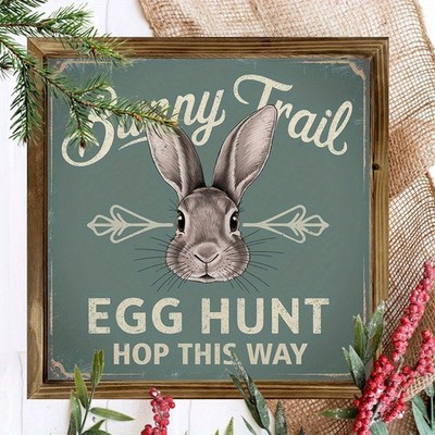Easter Bunny Trail Wooden Plaque Spring Farmhouse Wall Art Home Decoration Sign