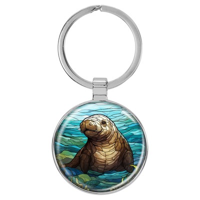 Enthoozies Manatee Mosaic Domed Keychain Backpack Pull - 1.5 x 3 Inches V2