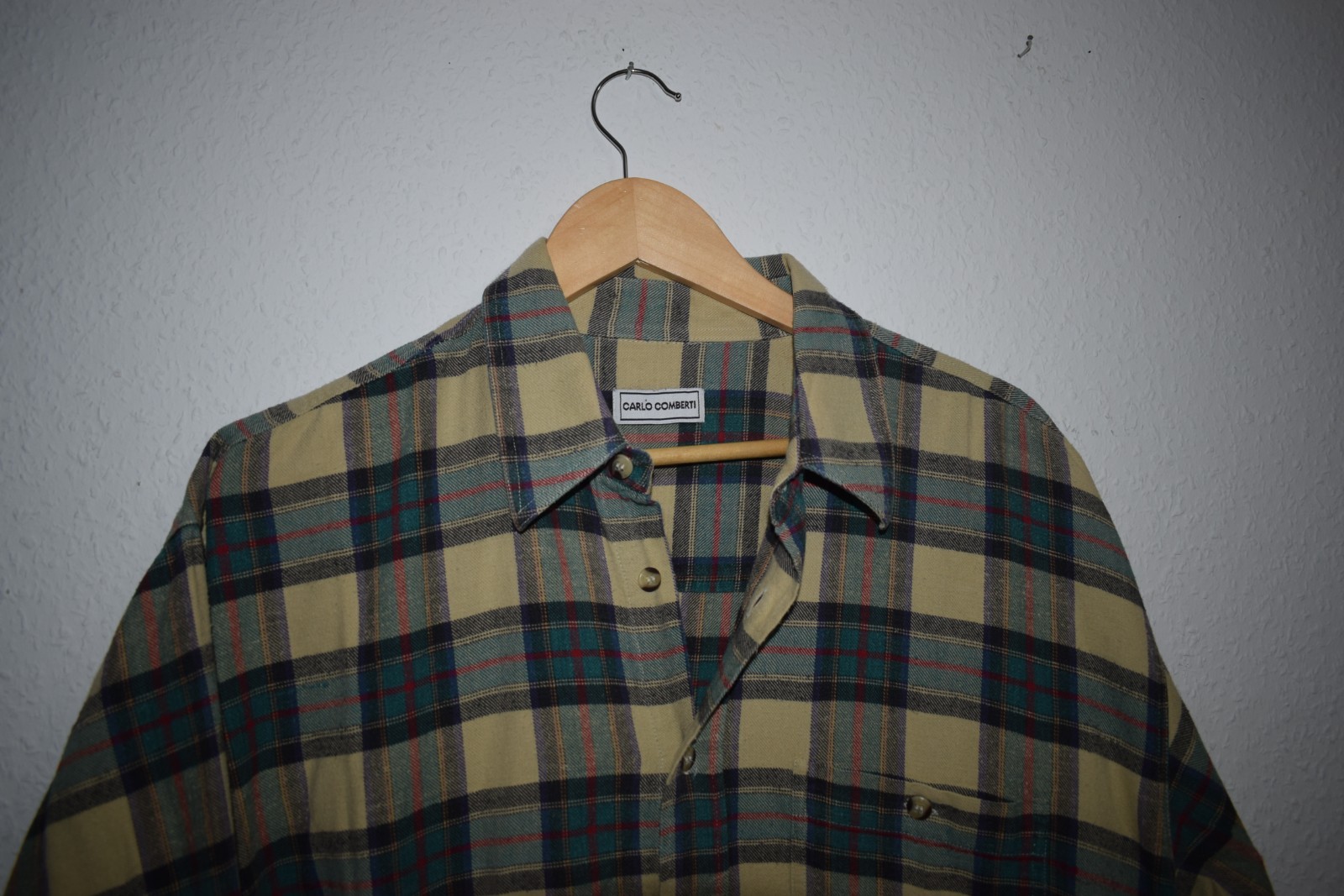 Carlo Comberti Plaid Flannel Shirt - Beige, Green & Navy image 6