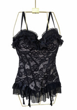 Ann Summers Black Lace Basque Corset UK 12 EU 38 Garter Lingerie