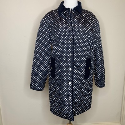 KULE Blue White Polka Dot Quilted Barn Coat Sz Small