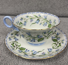Vintage Shelley Fine Bone China Blue Floral Teacup And Saucer Set