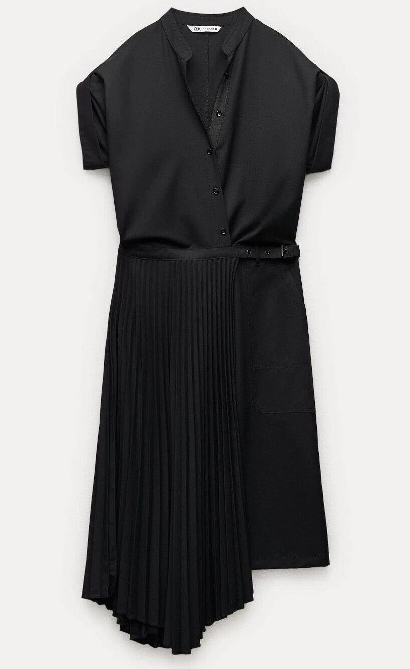 ZARA WOMAN SIZE M MIDI ZW COLLECTION DRESS WITH PLEATED SKIRT BLACK 4786/339 NEW thumbnail 8