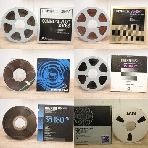 6x tapes by Maxell Agfa DW in box, slipcase 26.5cm NAB Reel to Reel