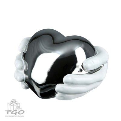 Gilde Skulptur Herz in Händen aus Keramik weiß silber 18x17cm-28567