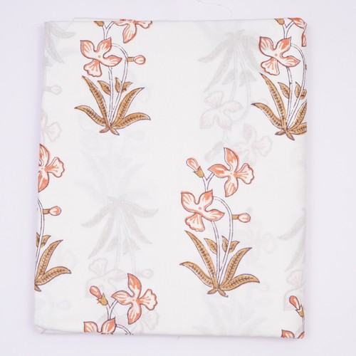 Indian Hand Block Print Running Sewing Craft Fabric 2.5 Yard Flower Print Fabric - 第 1/7 張圖片