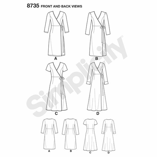 Vestido envolvente Simplicity patrón de costura 8735 talla 16-24 SIN CORTAR - Imagen 3 de 4