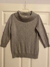 Charter Club Women's Cowl Neck Sweater Metallic Gray 3/4 Sleeve Pullover Medium
