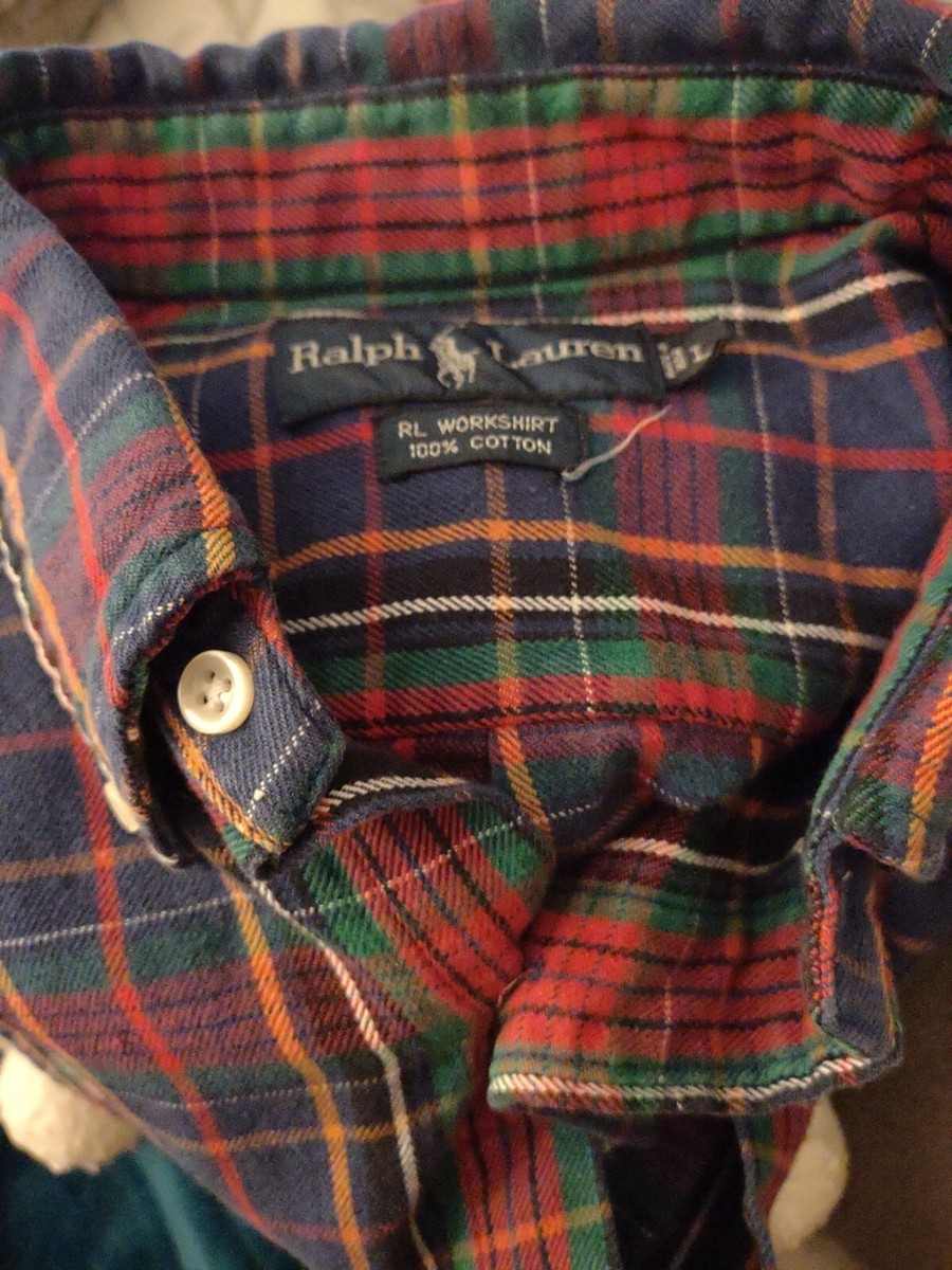 Vintage 90s Ralph Lauren RL Work Shirt Mens Large Flannel Double Vintage 90s Ralph Lauren RL Work Shirt Mens Large Flannel Double