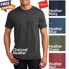Mens Hanes Heather Tee 5.2 oz Cotton/Polyester Soft Blended T Shirt S-4XL NEW 