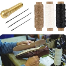 Leather Sewing Awl Needle Kit with Copper Handle Awl Hand Stitching Waxed Thread