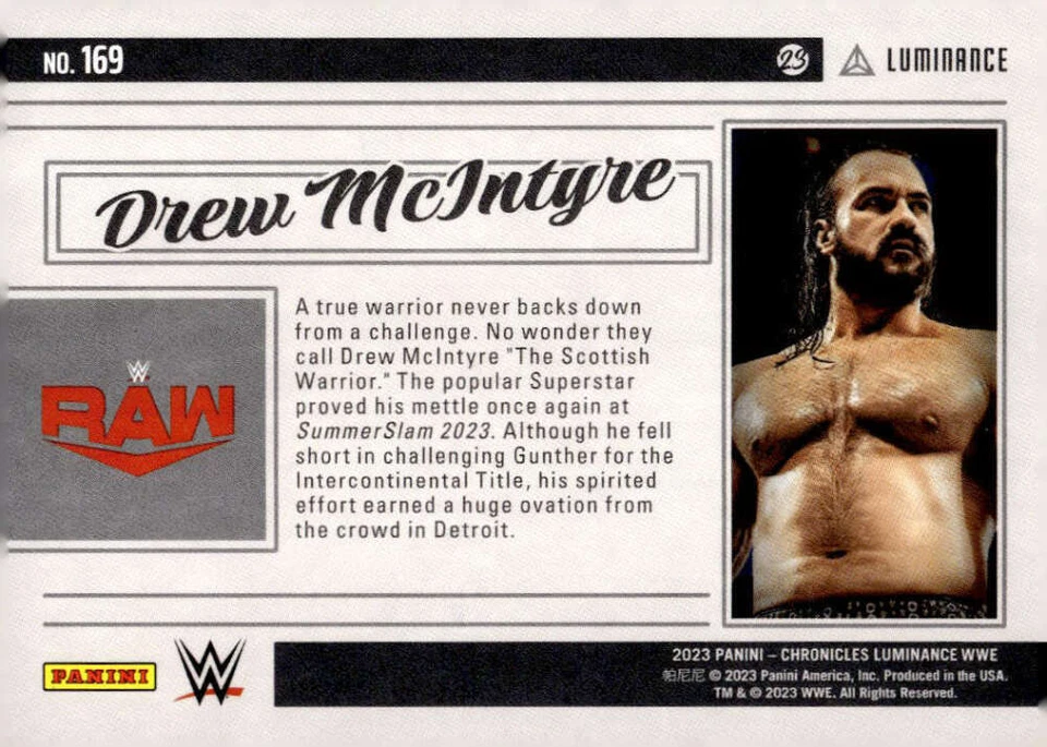 DREW MCINTYRE 2023 Panini Chronicles /49 Purple #169 Luminance WWE ID:106142 - Image 2 of 2