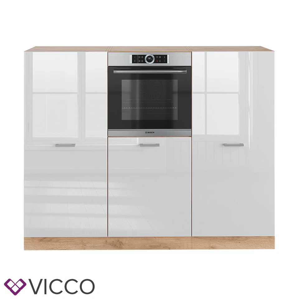 Küchenzeile Küchenblock Einbauküche R-Line Eiche Weiß Hochglanz Backofen Vicco - Bild 2 von 4