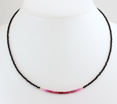 Negro Espinela Cadena con Rubí de Piedras Preciosas Facetas Gradiente Rojo 46 CM - Imagen 2 de 2